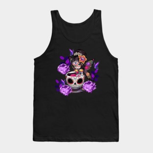 Sugar Skull Angel Fairy Purple Rose Coffee Halloween Costume Tank Top